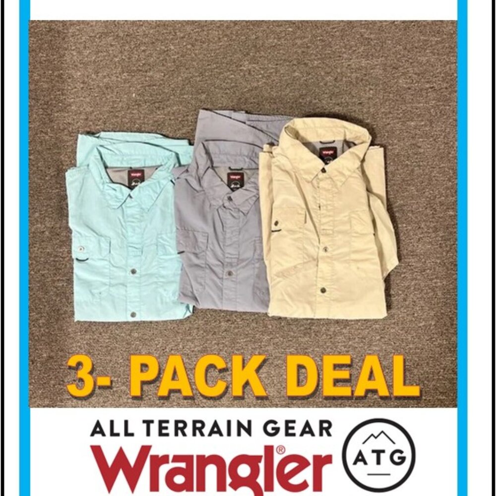 3PACK Wrangler ATG Men's Casual Shirts - Aqua, Gray, and Beige